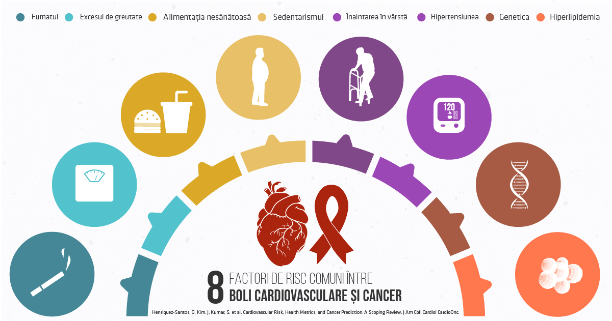 INFOGRAFIC. 8 factori de risc comuni între bolile cardiovasculare și cancer
