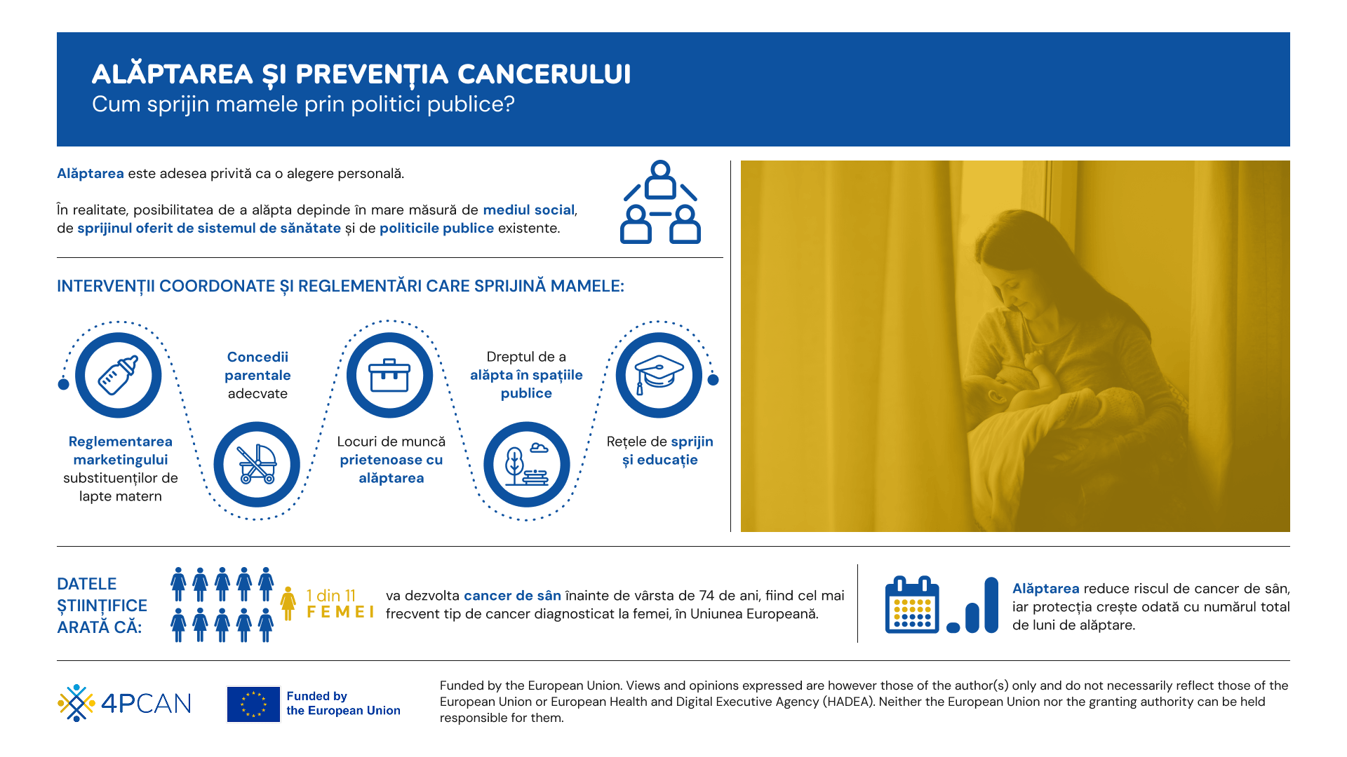 4P-CAN. Infografic Alăptarea și prevenția cancerului - Cum sprijin mamele prin politici publice