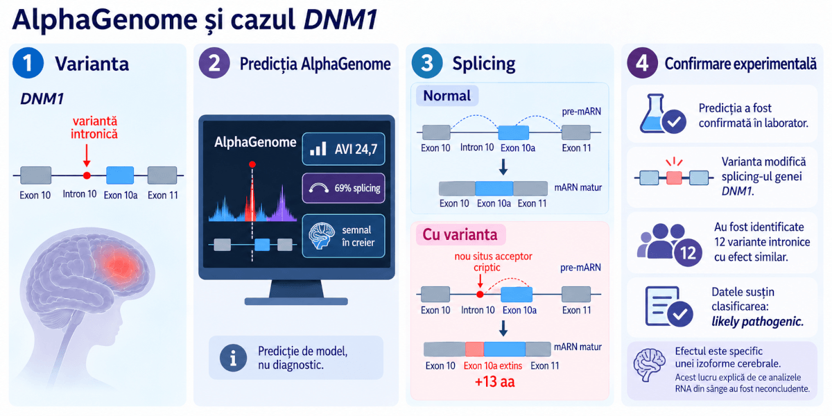 Infografic caz clinic AlphaGenome