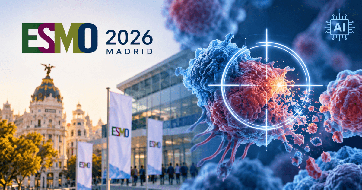Imagine ilustrativă generată cu inteligență artificială, reprezentând celule canceroase și o abordare terapeutică țintită pentru cancerul de prostată avansat. ESMO 2026.